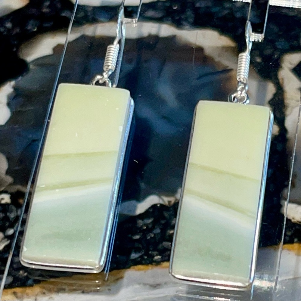 Green Larsonite Bugwood Earrings 2”